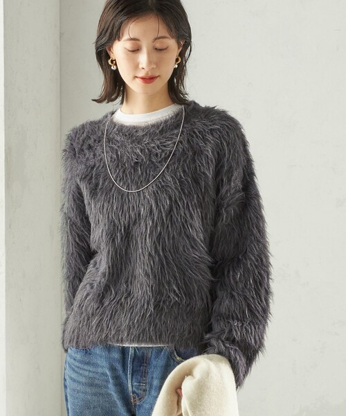 セール】〈手洗い可能〉シャギー ファー クルーネック プルオーバー