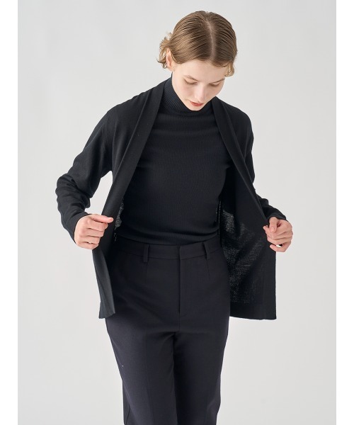 UNISEX］ノーカラー長袖ボタンレスニットカーディガン