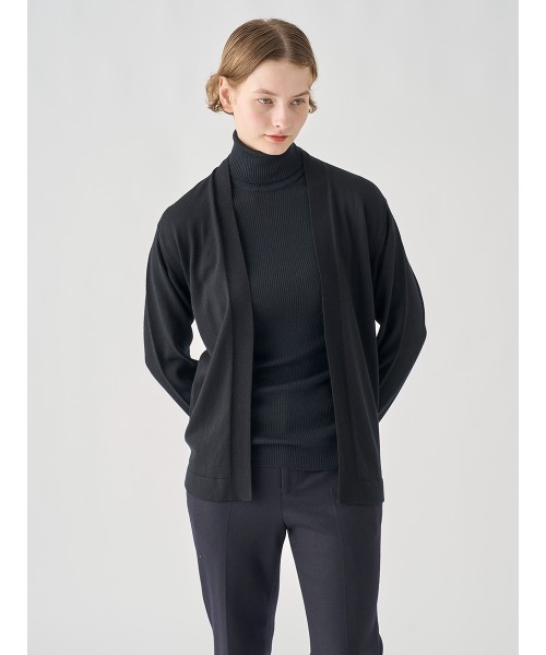 JOHN SMEDLEY　ジョンスメドレー　ボタンレス長袖カーディガン　黒　S UNISEX］ノーカラー長袖ボタンレスニットカーディガン