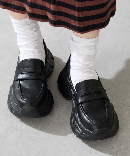 ⭐︎りん⭐︎✴︎UN3D✴︎新品・未使用品！！厚底ブラックレザー ローファー ORiental TRaffic（オリエンタルトラフィック） ローファー 厚底