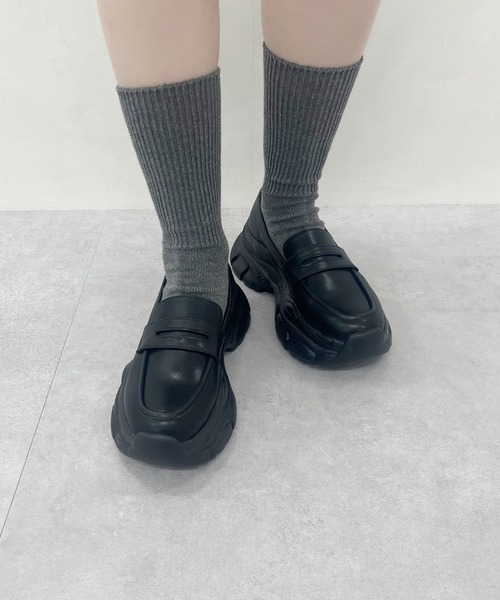 ⭐︎りん⭐︎✴︎UN3D✴︎新品・未使用品！！厚底ブラックレザー ローファー ORiental TRaffic（オリエンタルトラフィック） ローファー 厚底