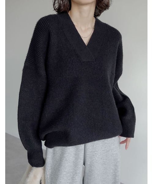 【人気・再販】深Vニットプルオーバー 新色追加][2025AW COLLECTION][静電気防止]深Vネックニットプル
