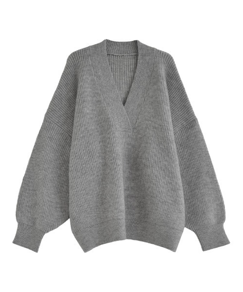 Re:EDIT（リエディ）の「[新色追加][2025AW COLLECTION][静電気防止]深Vネックニットプルオーバー（ニット/セーター・レディース・ボルドー/ブラック/ブラウン/グレー/アイボリー/グリーン・LARGE/MEDIUM）」の8枚目の写真