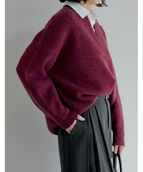 2025AW COLLECTION][静電気防止]深Vネックニットプルオーバー（ニット