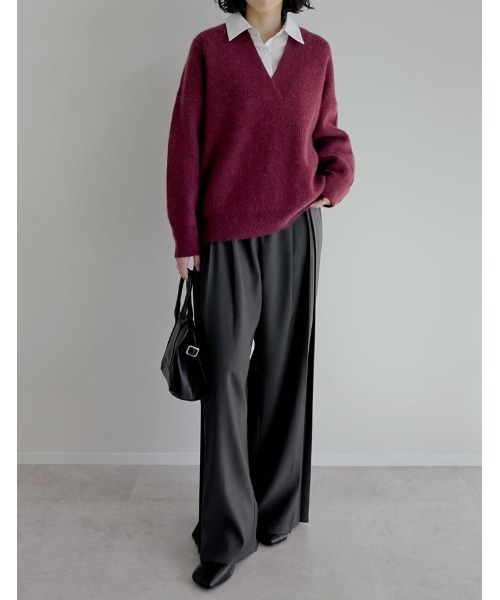 2025AW COLLECTION][静電気防止]深Vネックニットプルオーバー（ニット