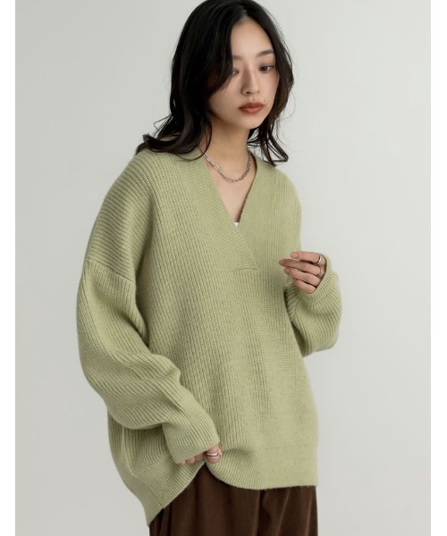 新色追加][2025AW COLLECTION][静電気防止]深Vネックニットプル