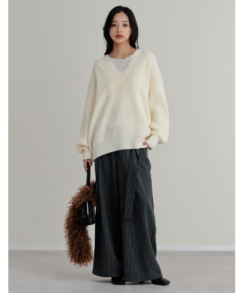 新色追加][2025AW COLLECTION][静電気防止]深Vネックニットプル