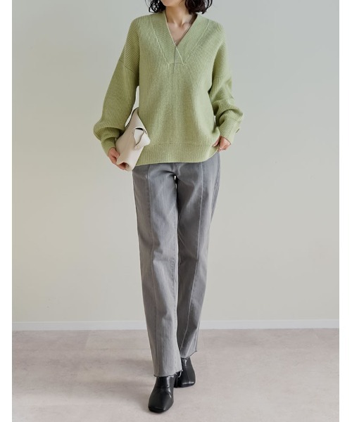 新色追加][2025AW COLLECTION][静電気防止]深Vネックニットプル