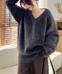 オーバーサイズ」に該当するレディースのニット/セーター（グレー/灰色