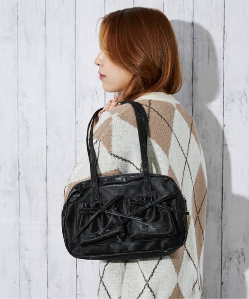 GORGE(ゴージ)の「《ダブルリボン×フロントポケット》レディース ショルダーバッグ オールシーズン(ハンドバッグ・レディース・アイボリー/ブラック/シルバー/ブラウン・F)」の3枚目の写真