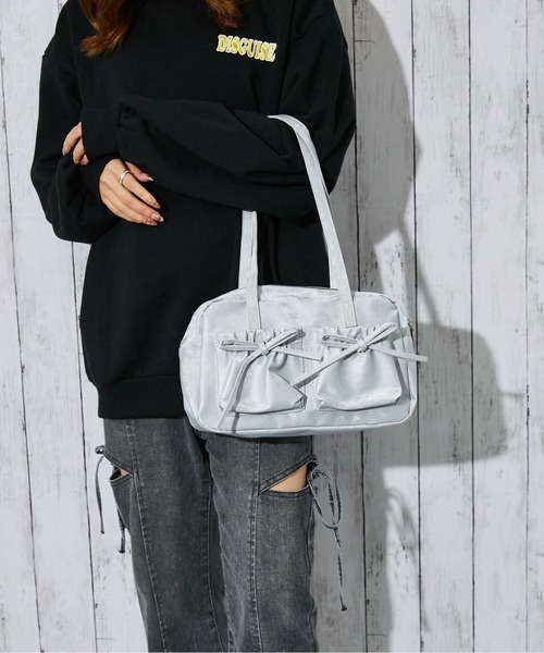 GORGE(ゴージ)の「《ダブルリボン×フロントポケット》レディース ショルダーバッグ オールシーズン(ハンドバッグ・レディース・アイボリー/ブラック/シルバー/ブラウン・F)」の10枚目の写真