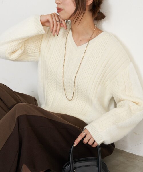 Jena espace merveilleux（ジェナ　エスパスメルヴェイユ）の「ケーブルラメシャギーニット（ニット/セーター・レディース・グレー/オフホワイト/ベージュ・FREE）」の14枚目の写真
