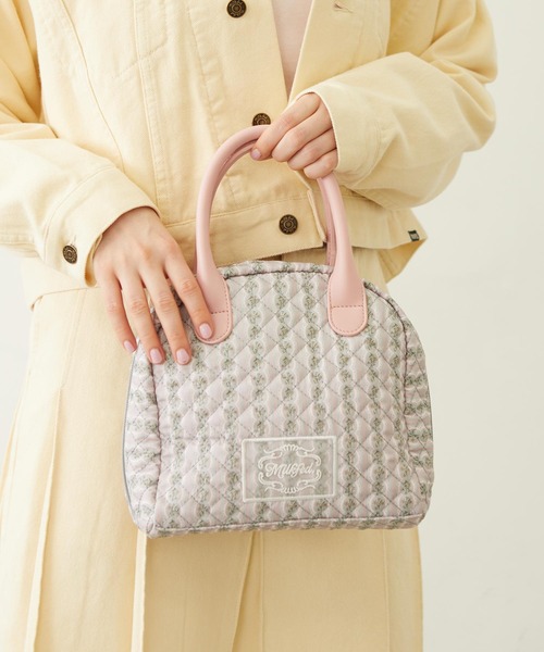 MILKFED.(ミルクフェド)の「STRIPED FLOWER QUILTED BAG(ハンドバッグ・レディース・グレー/オフホワイト・ONE SIZE)」の4枚目の写真