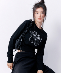 CASHMERE BUTTERFLY SIGNATURE CROP KNIT_BLACK