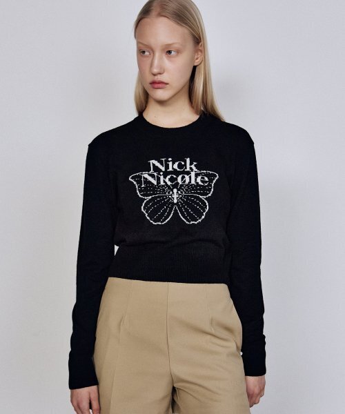 NICK&NICOLE(ニックアンドニコール)の「CASHMERE BUTTERFLY SIGNATURE CROP KNIT_BLACK(ニット/セーター・レディース・その他・FREE)」の4枚目の写真