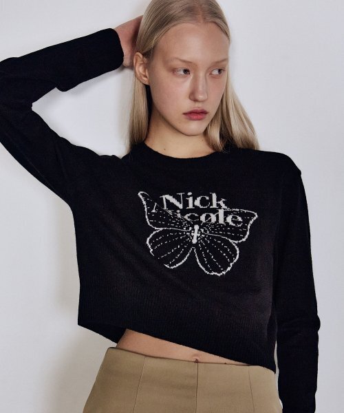 NICK&NICOLE(ニックアンドニコール)の「CASHMERE BUTTERFLY SIGNATURE CROP KNIT_BLACK(ニット/セーター・レディース・その他・FREE)」の5枚目の写真