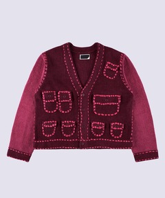 UNISEX》Oni-Waffle Flower Embroidery Prime-Over Collared Cardigan