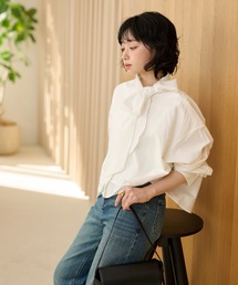 cotton cropped tie blouse /コットンリボンクロップドタイブラウス