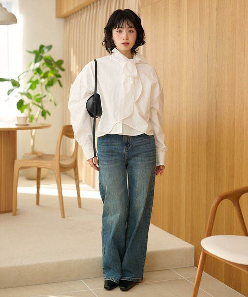 LAULEN（ローレン）の「cotton cropped tie blouse /コットンリボンクロップドタイブラウス（シャツ/ブラウス・レディース・ブラック/ホワイト・FREE）」の21枚目の写真