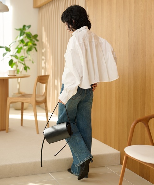 LAULEN（ローレン）の「cotton cropped tie blouse /コットンリボンクロップドタイブラウス（シャツ/ブラウス・レディース・ブラック/ホワイト・FREE）」の3枚目の写真