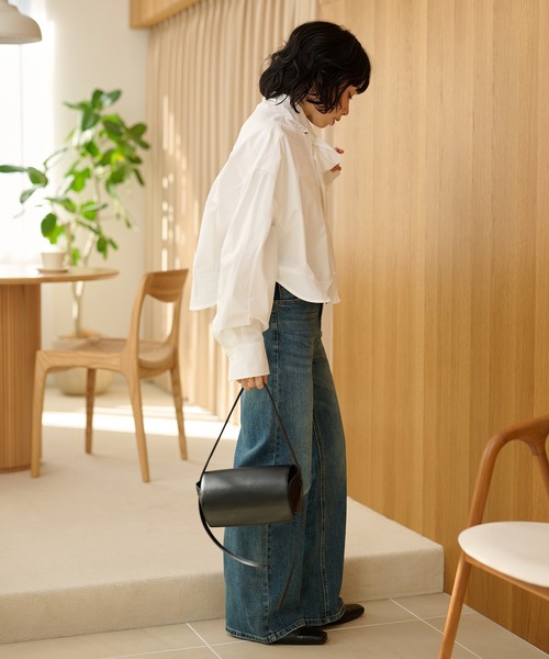LAULEN（ローレン）の「cotton cropped tie blouse /コットンリボンクロップドタイブラウス（シャツ/ブラウス・レディース・ブラック/ホワイト・FREE）」の4枚目の写真