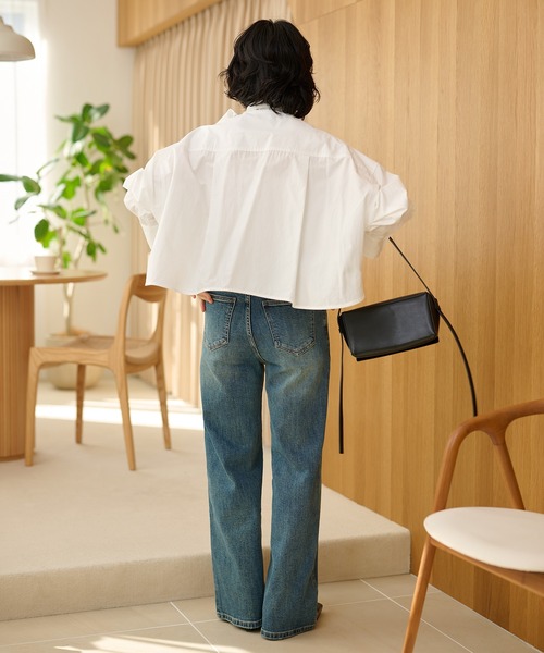 LAULEN（ローレン）の「cotton cropped tie blouse /コットンリボンクロップドタイブラウス（シャツ/ブラウス・レディース・ブラック/ホワイト・FREE）」の6枚目の写真