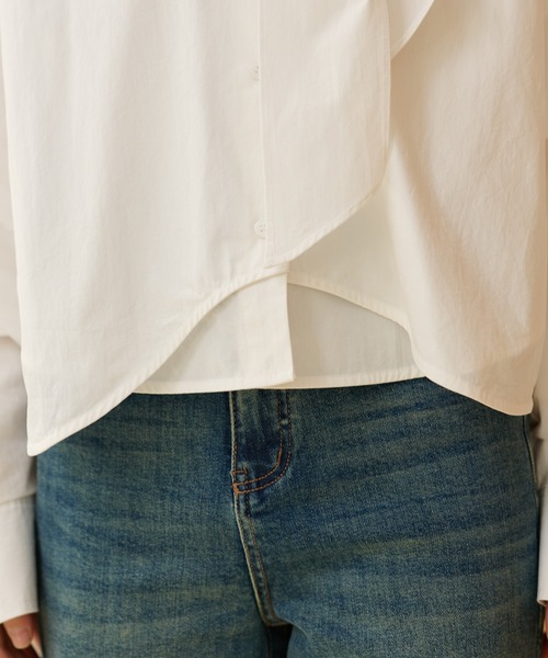 LAULEN（ローレン）の「cotton cropped tie blouse /コットンリボンクロップドタイブラウス（シャツ/ブラウス・レディース・ブラック/ホワイト・FREE）」の8枚目の写真