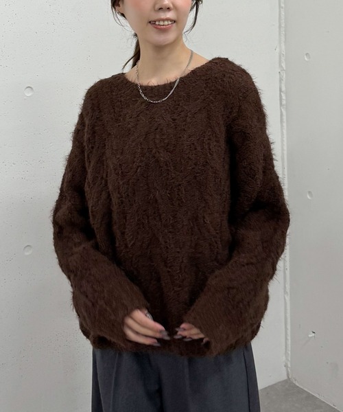 archives（アルシーヴ）の「フェザーモールケーブルニットプルオーバー（ニット/セーター・レディース・ベージュ/ブラウン/ブルー/アイボリー/ピンク・MEDIUM）」の3枚目の写真