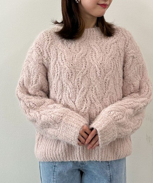 archives（アルシーヴ）の「フェザーモールケーブルニットプルオーバー（ニット/セーター・レディース・ベージュ/ブラウン/ブルー/アイボリー/ピンク・MEDIUM）」の5枚目の写真