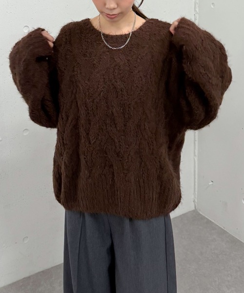 archives（アルシーヴ）の「フェザーモールケーブルニットプルオーバー（ニット/セーター・レディース・ベージュ/ブラウン/ブルー/アイボリー/ピンク・MEDIUM）」の17枚目の写真