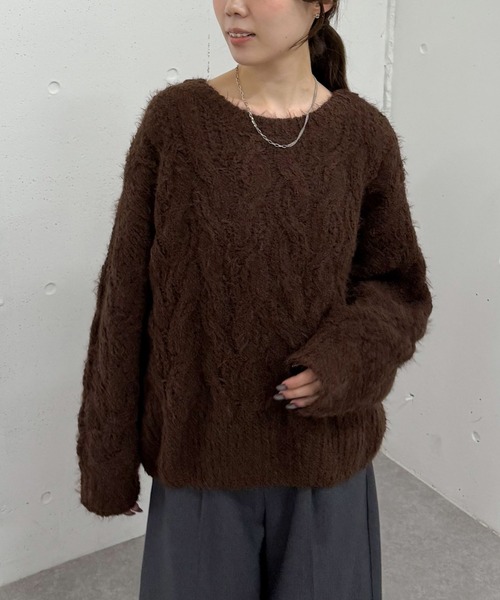 archives（アルシーヴ）の「フェザーモールケーブルニットプルオーバー（ニット/セーター・レディース・ベージュ/ブラウン/ブルー/アイボリー/ピンク・MEDIUM）」の18枚目の写真