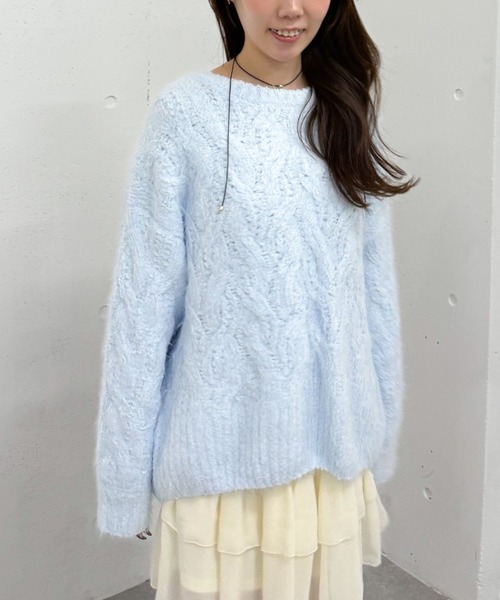 archives（アルシーヴ）の「フェザーモールケーブルニットプルオーバー（ニット/セーター・レディース・ベージュ/ブラウン/ブルー/アイボリー/ピンク・MEDIUM）」の6枚目の写真