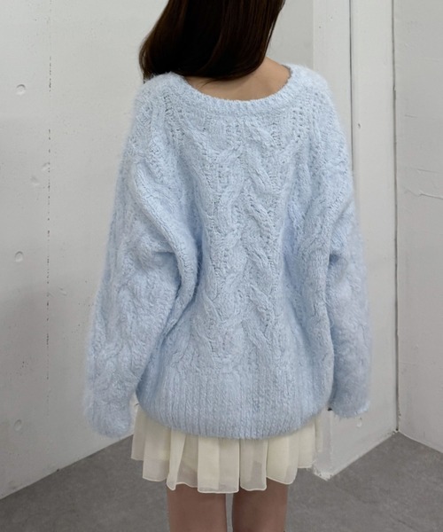 archives（アルシーヴ）の「フェザーモールケーブルニットプルオーバー（ニット/セーター・レディース・ベージュ/ブラウン/ブルー/アイボリー/ピンク・MEDIUM）」の8枚目の写真