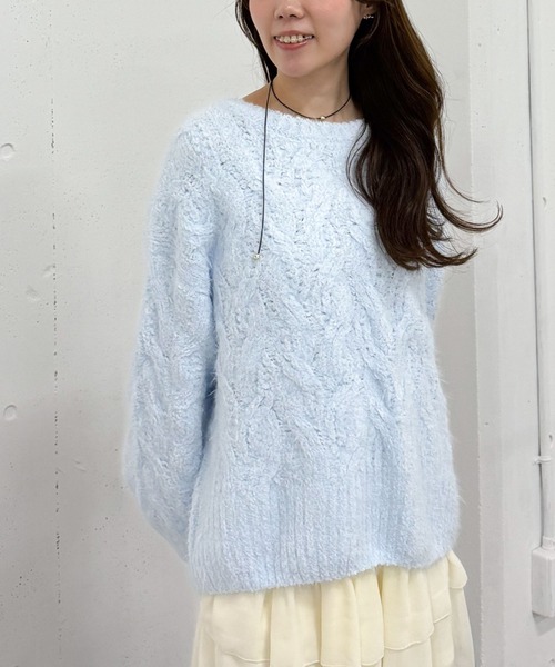 archives（アルシーヴ）の「フェザーモールケーブルニットプルオーバー（ニット/セーター・レディース・ベージュ/ブラウン/ブルー/アイボリー/ピンク・MEDIUM）」の7枚目の写真