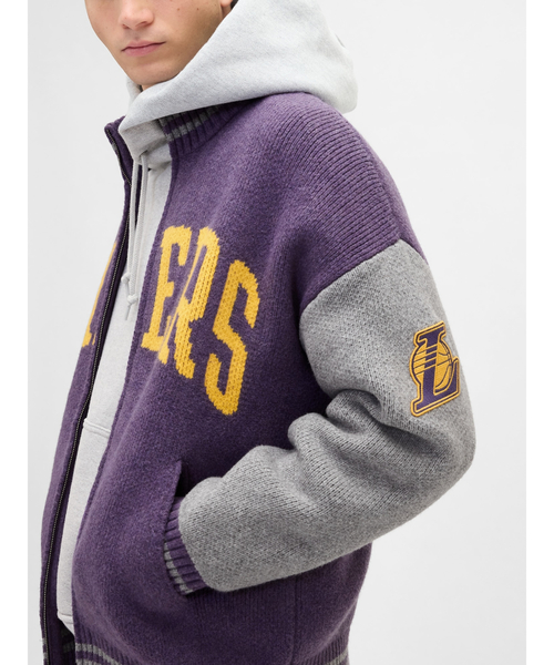 レイカーズ　 Lakers ジップアップジャケット 紫 セール】CashSoft カシミヤタッチ NBA ロサンゼルス レイカーズ ロゴ
