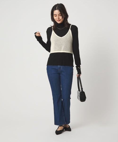 green label relaxing（グリーンレーベルリラクシング）の「スパンコール ニット 2WAY キャミソール ウォッシャブル（ベスト・レディース・オフホワイト/ブラック・FREE）」の8枚目の写真