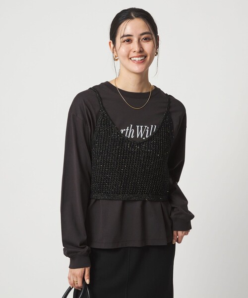 green label relaxing（グリーンレーベルリラクシング）の「スパンコール ニット 2WAY キャミソール ウォッシャブル（ベスト・レディース・オフホワイト/ブラック・FREE）」の10枚目の写真