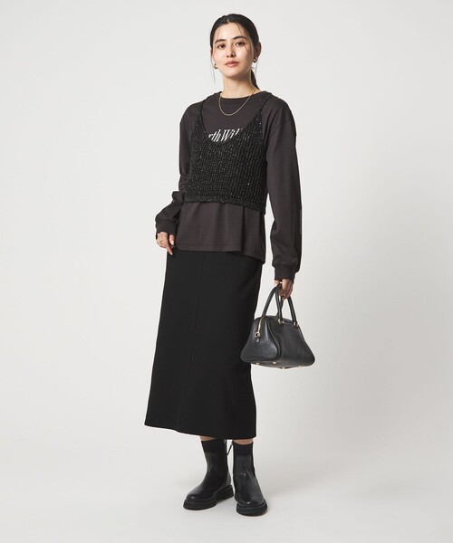 green label relaxing（グリーンレーベルリラクシング）の「スパンコール ニット 2WAY キャミソール ウォッシャブル（ベスト・レディース・オフホワイト/ブラック・FREE）」の12枚目の写真