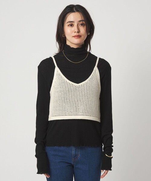 green label relaxing（グリーンレーベルリラクシング）の「スパンコール ニット 2WAY キャミソール ウォッシャブル（ベスト・レディース・オフホワイト/ブラック・FREE）」の14枚目の写真