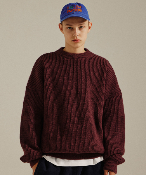 Wool Bulky Round Knit — грубый вязаный джемпер бордового цвета