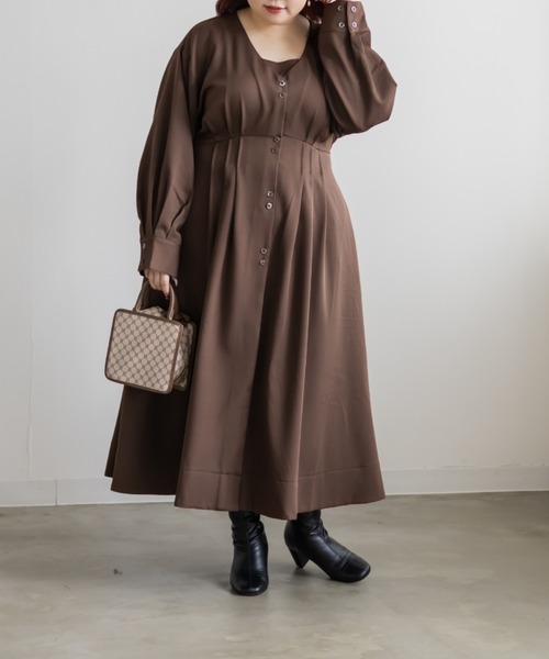 CLETTE(クレット)の「CLETTEオリジナルウエストタックシャツワンピース(ワンピース・レディース・ブラウン/ネイビー/ベージュ・LL/4L/3L)」の4枚目の写真