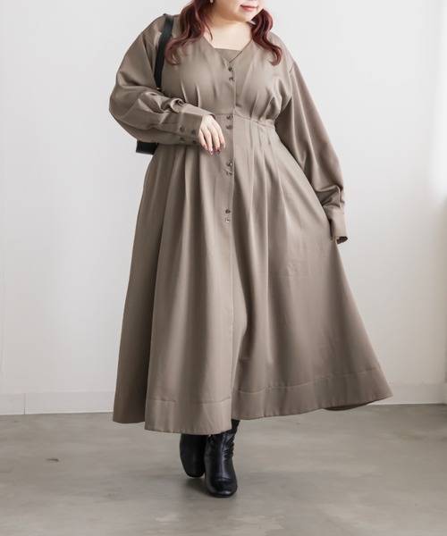 CLETTE(クレット)の「CLETTEオリジナルウエストタックシャツワンピース(ワンピース・レディース・ブラウン/ネイビー/ベージュ・LL/4L/3L)」の7枚目の写真