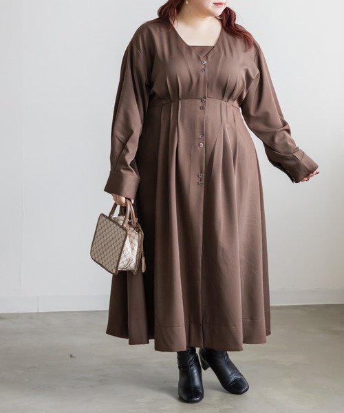CLETTE(クレット)の「CLETTEオリジナルウエストタックシャツワンピース(ワンピース・レディース・ブラウン/ネイビー/ベージュ・LL/4L/3L)」の6枚目の写真