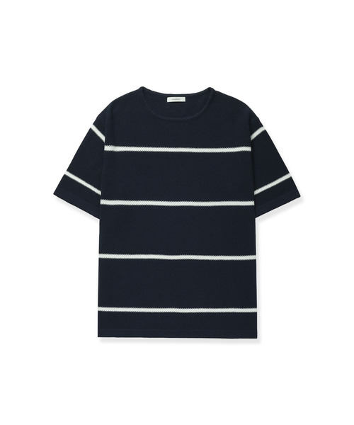 MANNERGRAM(マナーグラム)の「ストライプボートネックコットン100半袖ニット - 3カラー(Tシャツ/カットソー・メンズ・ホワイト/ダークネイビー/ブラック・LARGE/X-LARGE/XX-LARGE)」の3枚目の写真