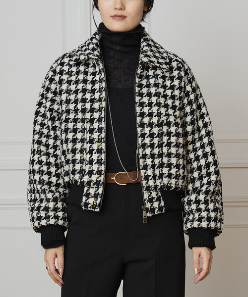 IENA LA BOUCLE（イエナラブークル）の「IENA LA BOUCLE ハウンドトゥースツィードブルゾン（その他アウター・レディース・ブラック系その他・FREE）」の2枚目の写真
