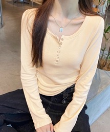 カップ付きリブニットトップス暖かインナー