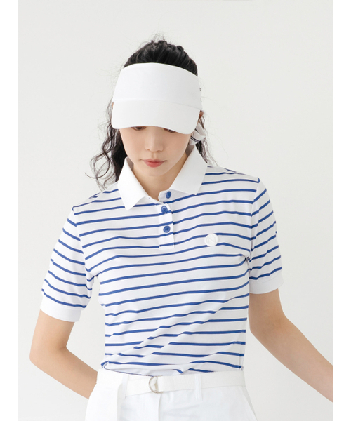 NITINA(ニティナ)の「ストライプカラー Tシャツ L/BL(ポロシャツ・レディース・スカイブルー・SMALL/MEDIUM)」の2枚目の写真