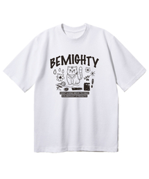 ハンドドローイングキャットオーバーサイズ半袖Tシャツ[ホワイト]