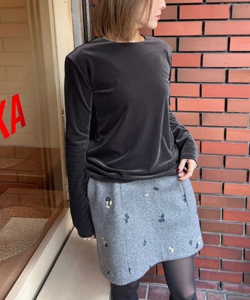 DONOBAN（ドノバン）の「ベロアトップス（Tシャツ/カットソー・レディース・グレー/ブラック・ONE SIZE）」の12枚目の写真