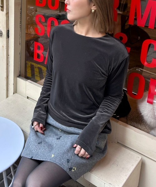 DONOBAN（ドノバン）の「ベロアトップス（Tシャツ/カットソー・レディース・グレー/ブラック・ONE SIZE）」の16枚目の写真